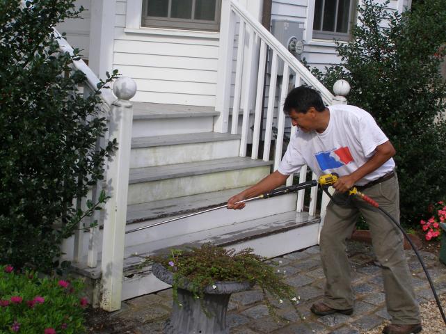 Pressure washer service for stairs.